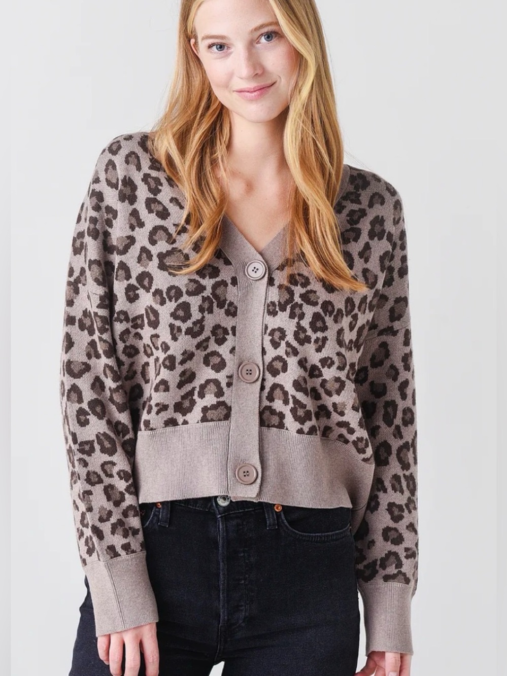 Monrow Women’s Cotton/Cashmere Leopard Oversized Cardigan Sweater Size XS